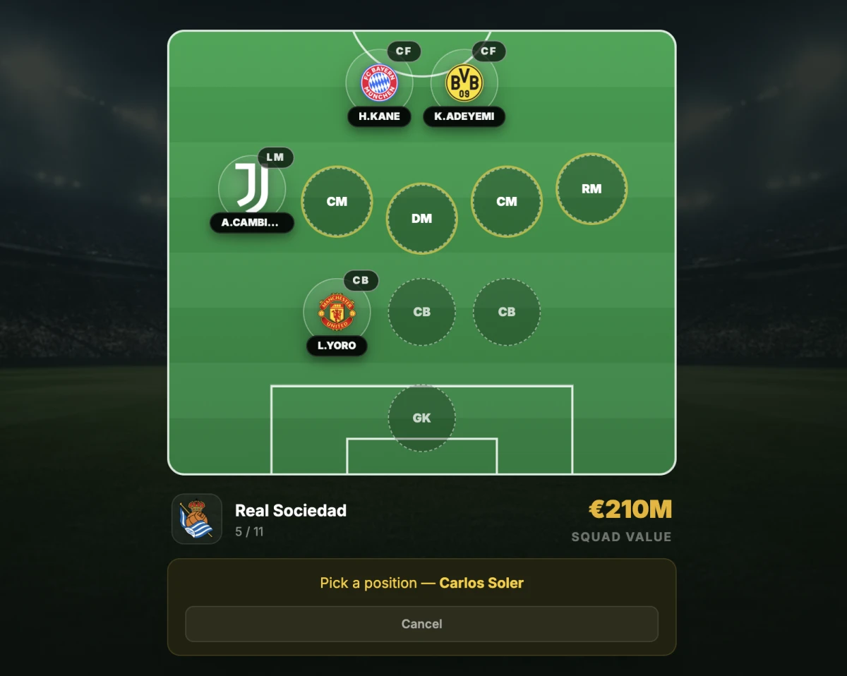 Mock de atribuição de posições no Draft XI